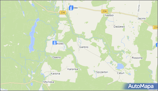 mapa Garbno gmina Polanów, Garbno gmina Polanów na mapie Targeo