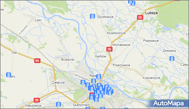 mapa Garbów gmina Lubsza, Garbów gmina Lubsza na mapie Targeo