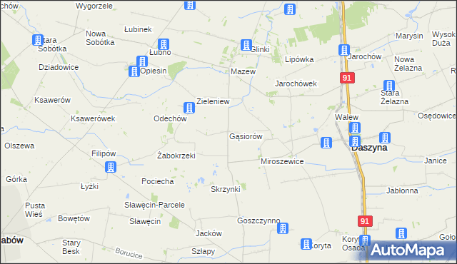 mapa Gąsiorów gmina Daszyna, Gąsiorów gmina Daszyna na mapie Targeo