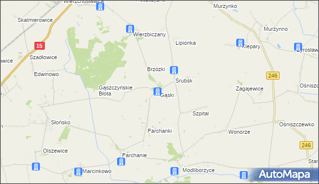 mapa Gąski gmina Gniewkowo, Gąski gmina Gniewkowo na mapie Targeo