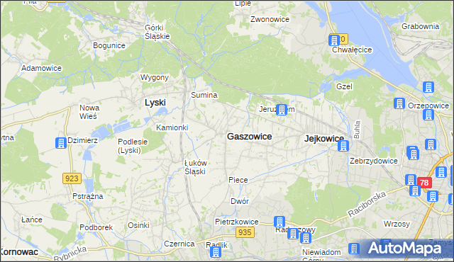 mapa Gaszowice powiat rybnicki, Gaszowice powiat rybnicki na mapie Targeo