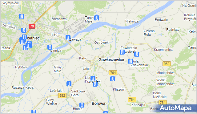 mapa Gawłuszowice, Gawłuszowice na mapie Targeo