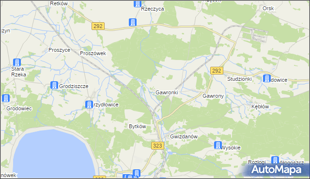 mapa Gawronki gmina Rudna, Gawronki gmina Rudna na mapie Targeo
