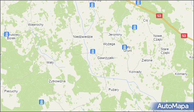 mapa Gawrzyjałki, Gawrzyjałki na mapie Targeo