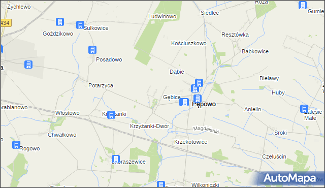 mapa Gębice gmina Pępowo, Gębice gmina Pępowo na mapie Targeo