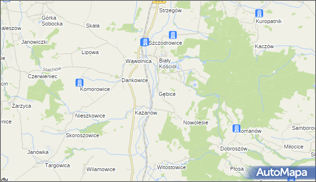 mapa Gębice gmina Strzelin, Gębice gmina Strzelin na mapie Targeo