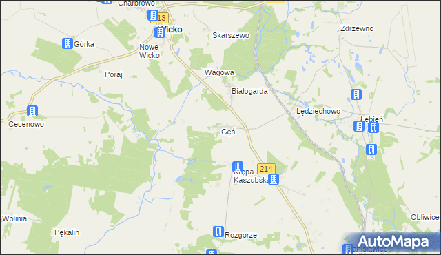mapa Gęś gmina Wicko, Gęś gmina Wicko na mapie Targeo