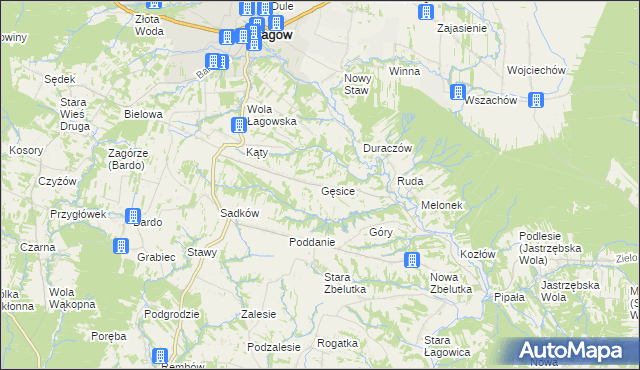 mapa Gęsice gmina Łagów, Gęsice gmina Łagów na mapie Targeo