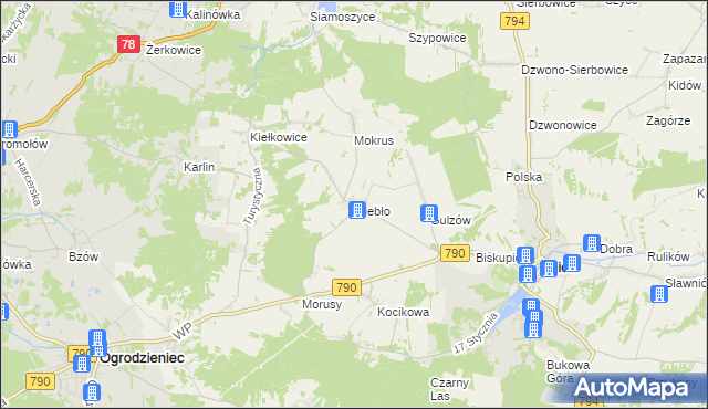 mapa Giebło, Giebło na mapie Targeo