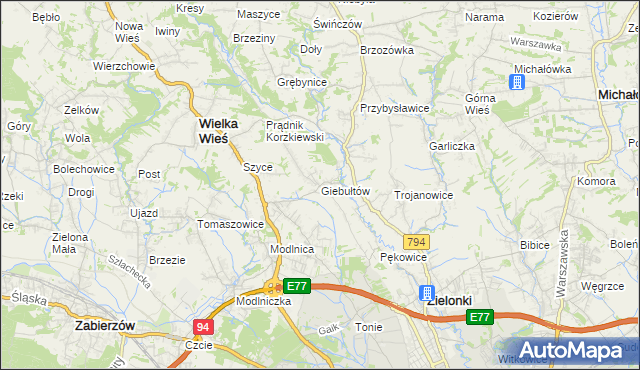 mapa Giebułtów gmina Wielka Wieś, Giebułtów gmina Wielka Wieś na mapie Targeo