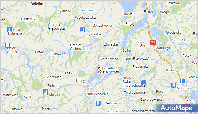 mapa Gierałtowice gmina Wieprz, Gierałtowice gmina Wieprz na mapie Targeo