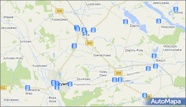 mapa Gierłachowo gmina Krzywiń, Gierłachowo gmina Krzywiń na mapie Targeo