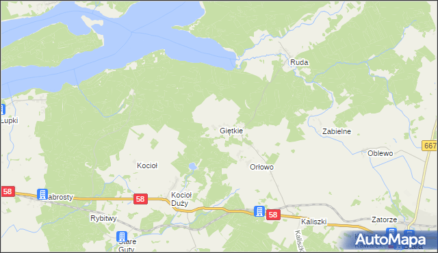 mapa Giętkie, Giętkie na mapie Targeo