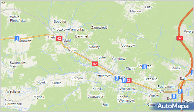 mapa Gilów gmina Bliżyn, Gilów gmina Bliżyn na mapie Targeo