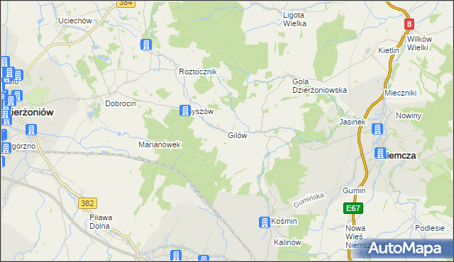 mapa Gilów gmina Niemcza, Gilów gmina Niemcza na mapie Targeo