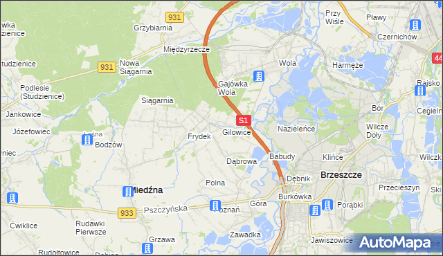 mapa Gilowice gmina Miedźna, Gilowice gmina Miedźna na mapie Targeo