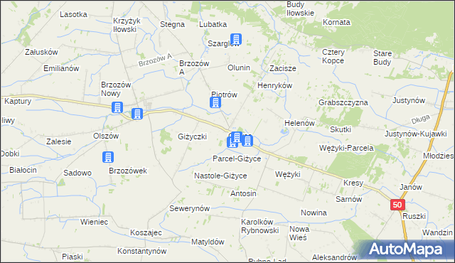 mapa Giżyce gmina Iłów, Giżyce gmina Iłów na mapie Targeo