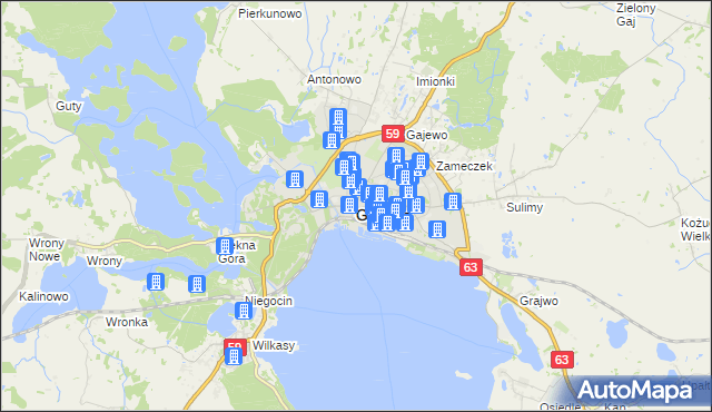 mapa Giżycko, Giżycko na mapie Targeo