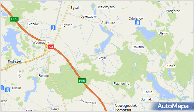 mapa Giżyn gmina Nowogródek Pomorski, Giżyn gmina Nowogródek Pomorski na mapie Targeo