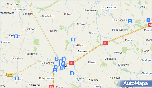 mapa Giżyno gmina Bielsk, Giżyno gmina Bielsk na mapie Targeo