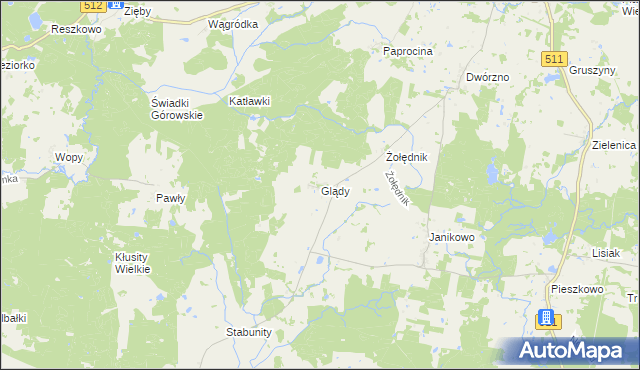 mapa Glądy gmina Górowo Iławeckie, Glądy gmina Górowo Iławeckie na mapie Targeo