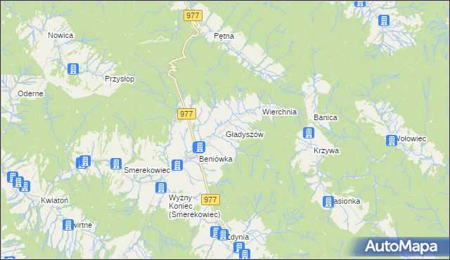 mapa Gładyszów, Gładyszów na mapie Targeo