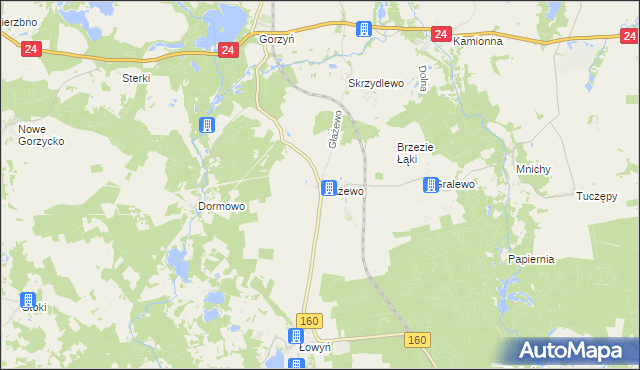 mapa Głażewo gmina Międzychód, Głażewo gmina Międzychód na mapie Targeo