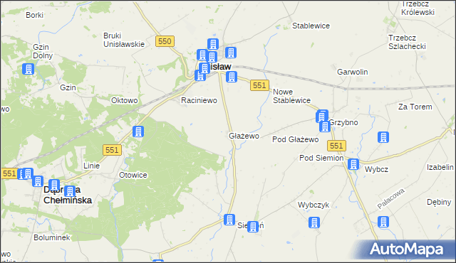 mapa Głażewo gmina Unisław, Głażewo gmina Unisław na mapie Targeo