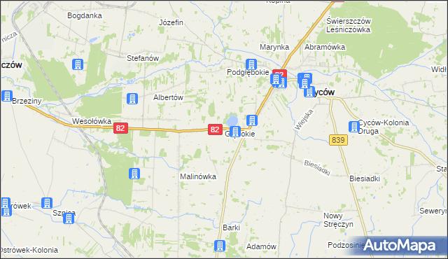 mapa Głębokie gmina Cyców, Głębokie gmina Cyców na mapie Targeo