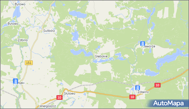 mapa Głębokie gmina Kalisz Pomorski, Głębokie gmina Kalisz Pomorski na mapie Targeo