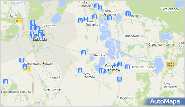 mapa Głębokie gmina Uścimów, Głębokie gmina Uścimów na mapie Targeo