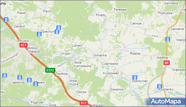 mapa Glinianka gmina Wiązowna, Glinianka gmina Wiązowna na mapie Targeo