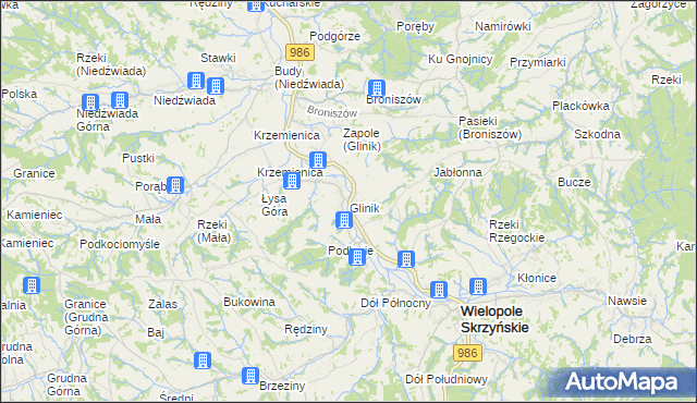 mapa Glinik gmina Wielopole Skrzyńskie, Glinik gmina Wielopole Skrzyńskie na mapie Targeo