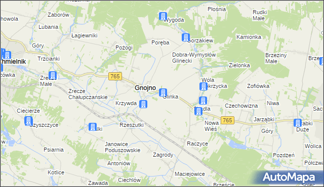 mapa Glinka gmina Gnojno, Glinka gmina Gnojno na mapie Targeo