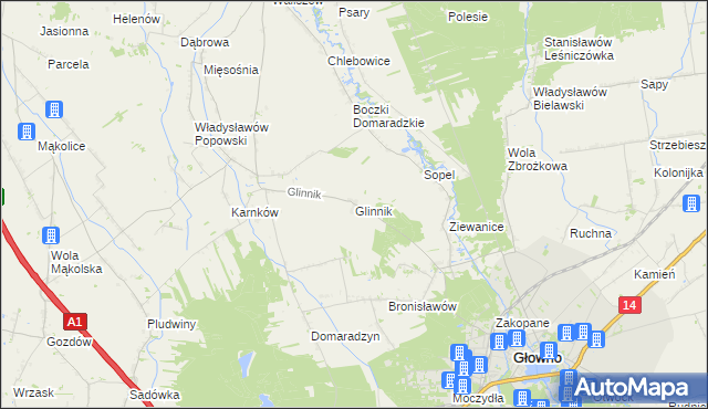 mapa Glinnik gmina Głowno, Glinnik gmina Głowno na mapie Targeo