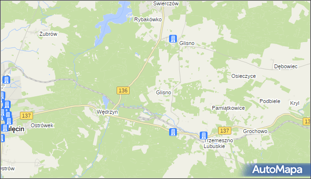 mapa Glisno gmina Sulęcin, Glisno gmina Sulęcin na mapie Targeo