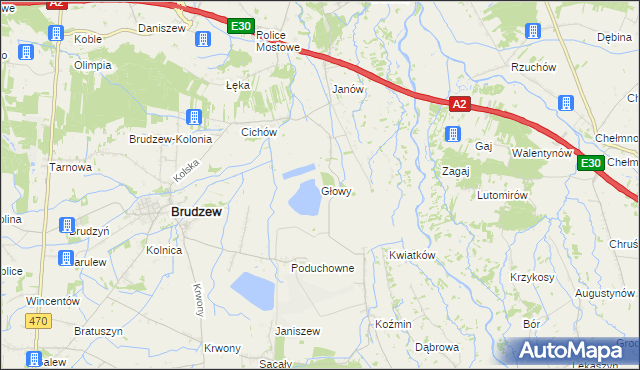 mapa Głowy gmina Brudzew, Głowy gmina Brudzew na mapie Targeo