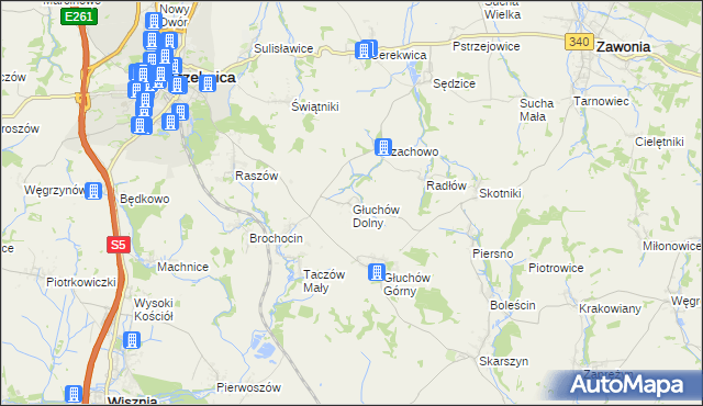 mapa Głuchów Dolny, Głuchów Dolny na mapie Targeo