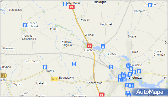 mapa Głuchowo gmina Chełmża, Głuchowo gmina Chełmża na mapie Targeo