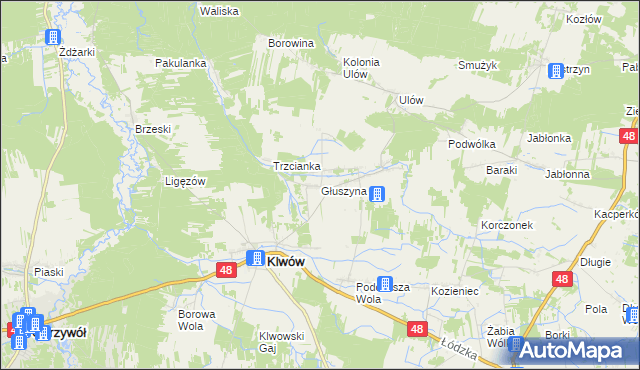 mapa Głuszyna gmina Klwów, Głuszyna gmina Klwów na mapie Targeo