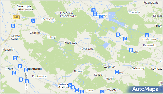 mapa Głuszyna gmina Kraszewice, Głuszyna gmina Kraszewice na mapie Targeo