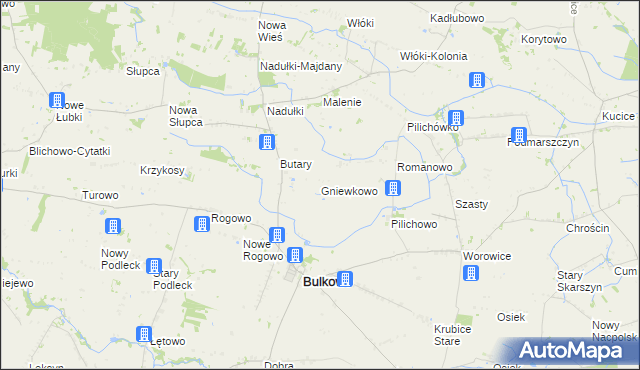 mapa Gniewkowo gmina Bulkowo, Gniewkowo gmina Bulkowo na mapie Targeo