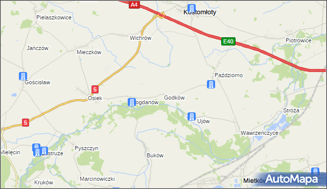 mapa Godków gmina Kostomłoty, Godków gmina Kostomłoty na mapie Targeo