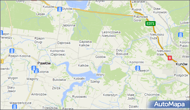 mapa Godów gmina Pawłów, Godów gmina Pawłów na mapie Targeo