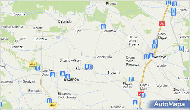 mapa Godziątków, Godziątków na mapie Targeo