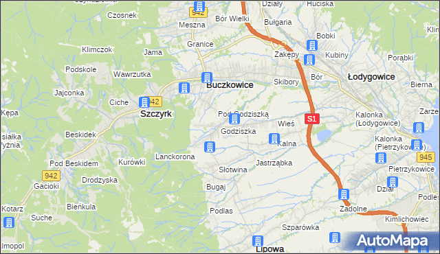 mapa Godziszka gmina Buczkowice, Godziszka gmina Buczkowice na mapie Targeo