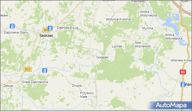 mapa Gołąbek gmina Skórzec, Gołąbek gmina Skórzec na mapie Targeo