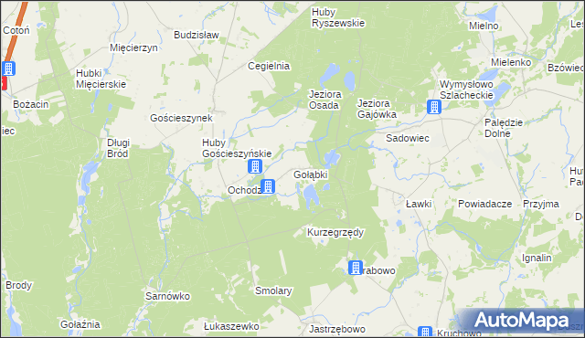 mapa Gołąbki gmina Trzemeszno, Gołąbki gmina Trzemeszno na mapie Targeo