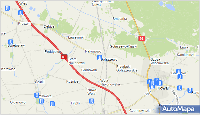 mapa Gołaszewo gmina Kowal, Gołaszewo gmina Kowal na mapie Targeo