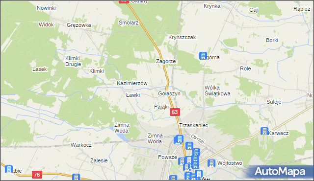 mapa Gołaszyn gmina Łuków, Gołaszyn gmina Łuków na mapie Targeo